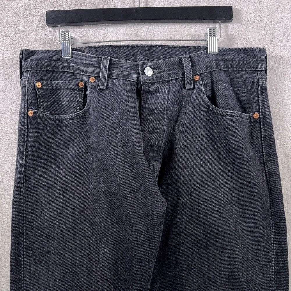 Levi's 501 Jeans Mens 34x28 Black Button Fly Straight Leg Denim Cotton